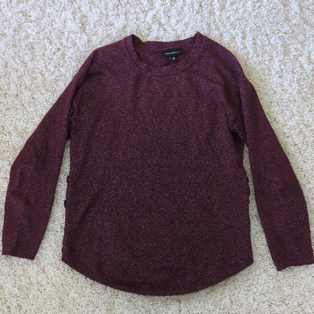 Burgundy Crewneck Sweater With Button Detail